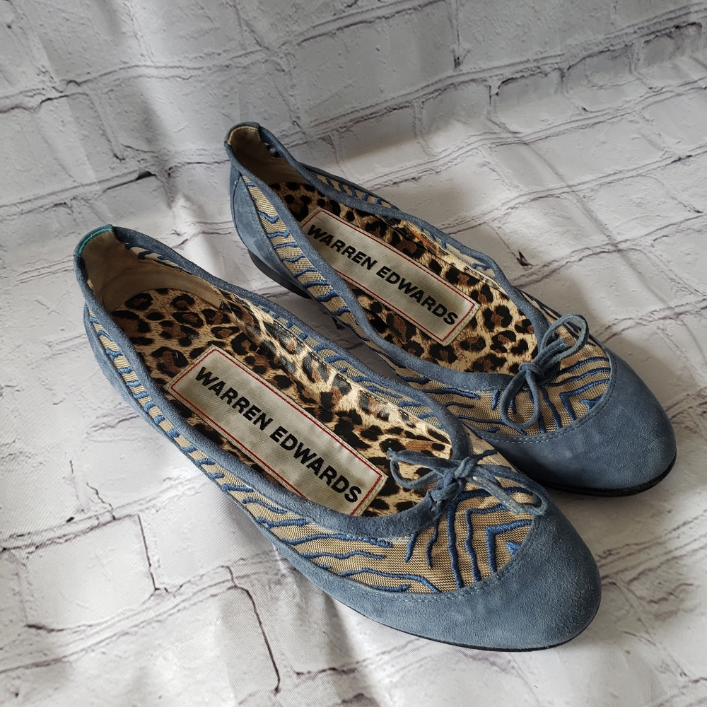 Warren Edwards Slate Blue Suede Ballet Flats Mesh Detail Womens Size 8